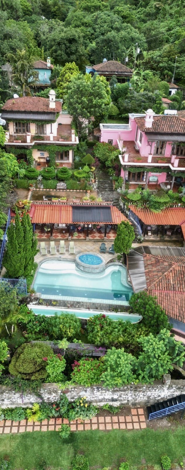Aerial view of Villas del Carmen on the north shore of Lake Atitlán